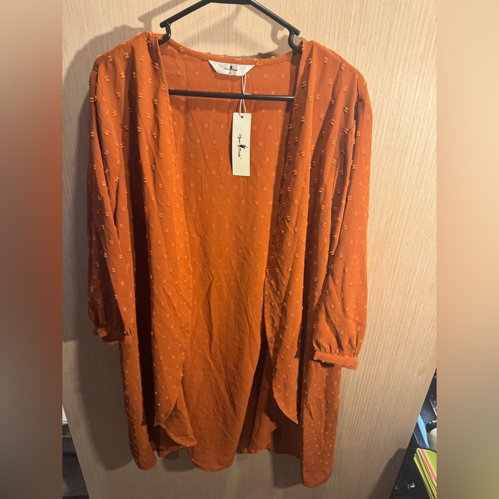 Women’s Agnes Orinda Orange Polka Dot Open Front Kimono Size 2X NWT